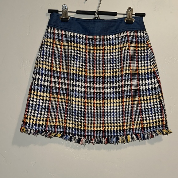 Zara Contrasting Tweed Mini Skirt Denim Snap Trim Closure 17” - Picture 4 of 7